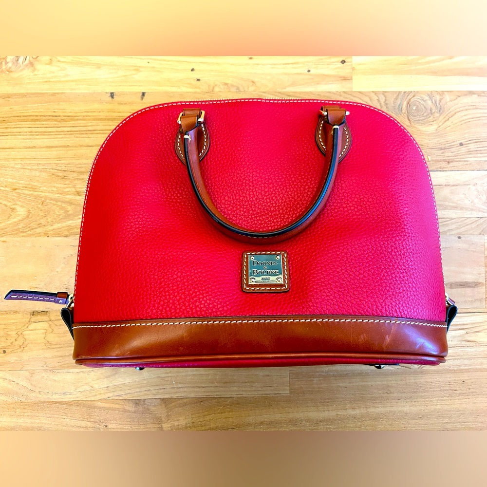 Dooney & Bourke red pebble grain Zip Zip satchel. EUC.